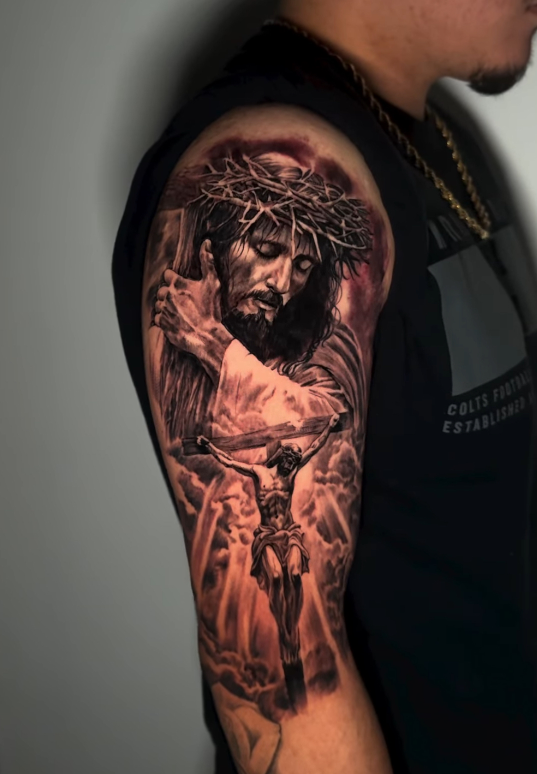 Tattoo work by Alejandro Campos — Religious realism half sleeve