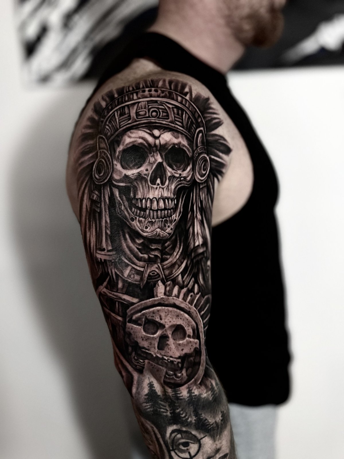 Tattoo work by Alejandro Campos — Aztec warrior sleeve